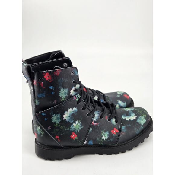 Whimsygoth Combat Volcom Go Figure Floral Lace Up Faux Leather Boots Shoes Sz 7 - Picture 8 of 14
